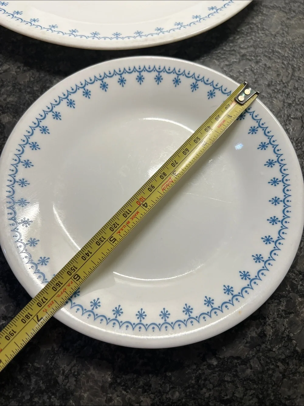Corelle Snowflake Blue White Dinner and Salad Plate Set with Blue Floral Border